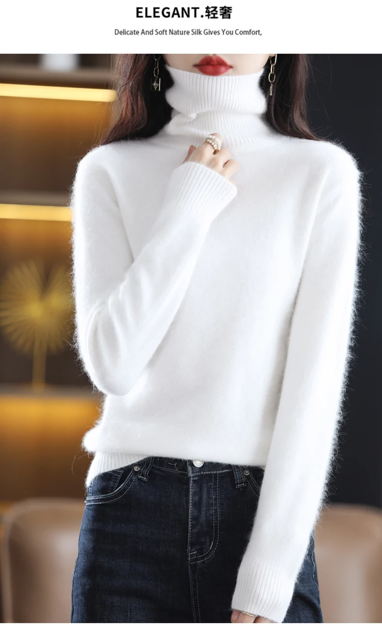 LHZSYY Winter Women Sweater Solid 100%Mink Cashmere Turtleneck Knitted Pullovers Slim Soft Warm Female Long Sleeve 23 Color