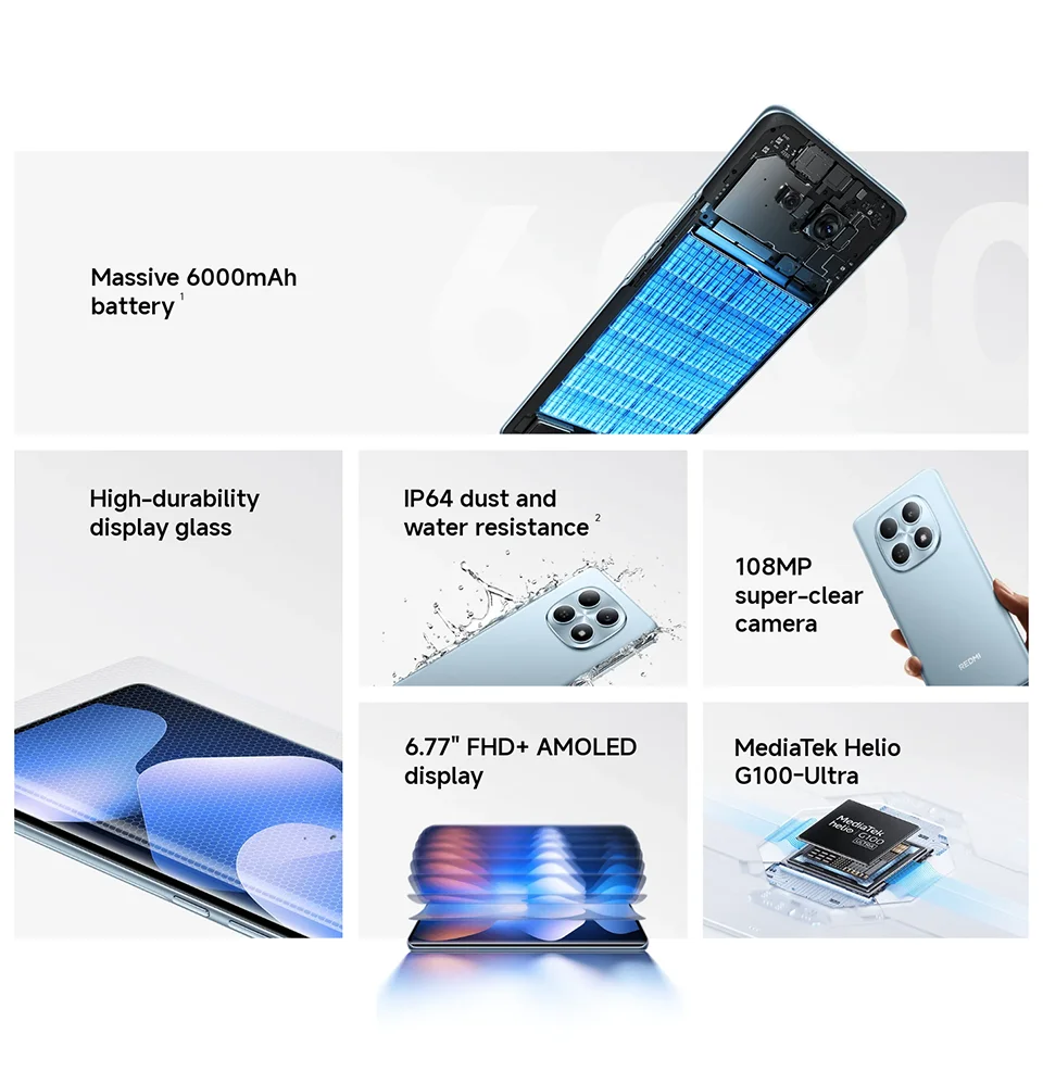 Global Version Xiaomi Redmi Note 15 4G Smartphone 108MP 128GBGB / 256GBGB ROM MTK Helio G100-Ultra 33W 6000mAh 6.77" AMOLED