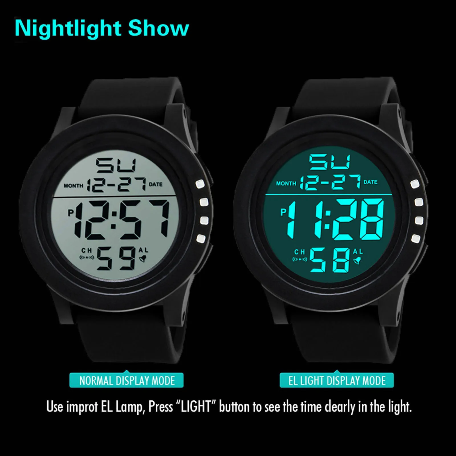 Men Sport Watch Multifunction Military Sports Watch Waterproof Luminous LED Digital Kids Watch Big Dial Student Electronic Watch