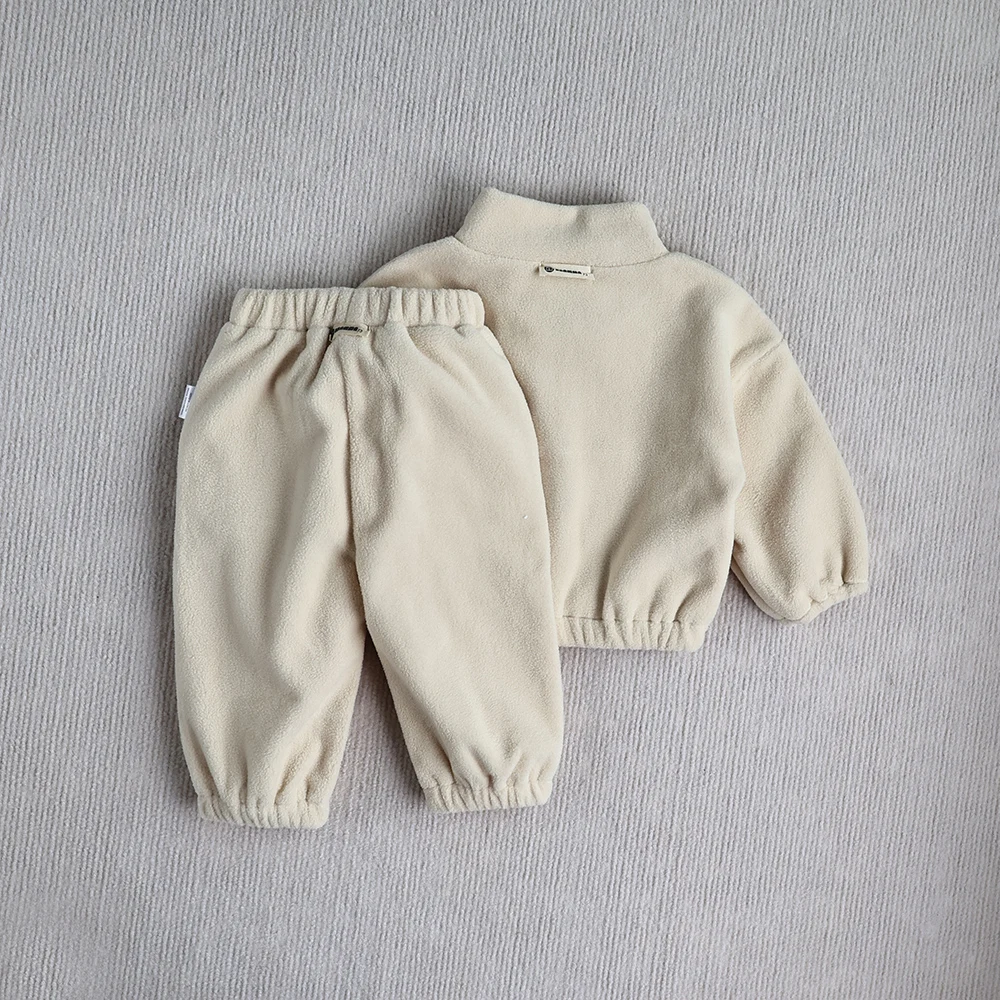 MILANCEL New Autumn Baby Sports Suit Toddler Fleece Solid Color Hoodies Suit Infant Outfit 2PCS