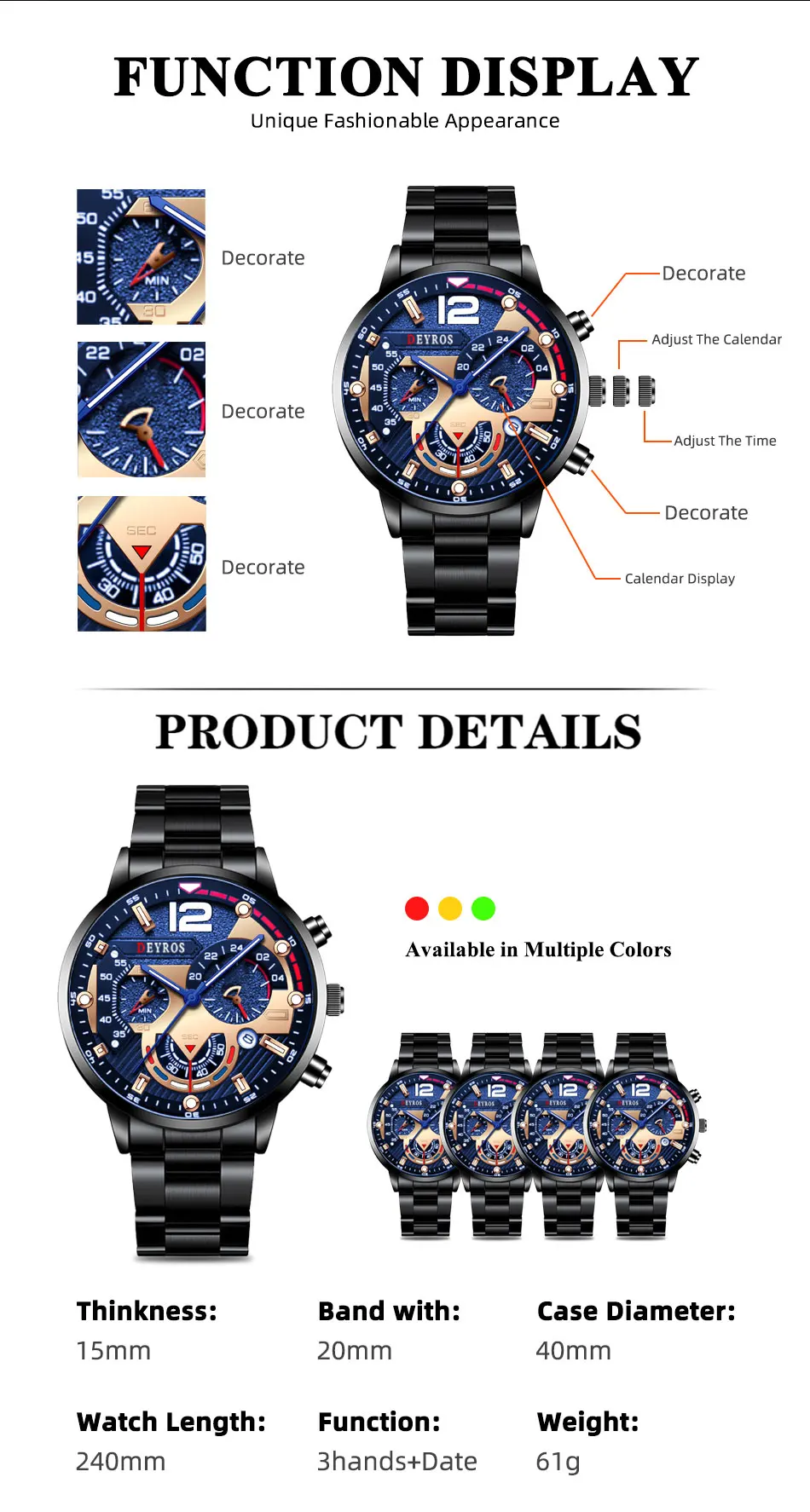 Fashion Mens Watches Luxury Quartz Wristwatch Calendar Luminous Clock Men Business Casual Watch Reloj Hombre