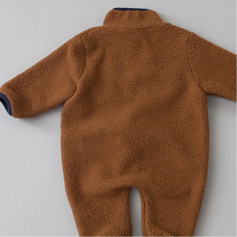 MILANCEL Spring Autumn Newborn Baby Romper Infant Warm Lamb Fleece Patchwork Jumpsuit Toddler Outwear