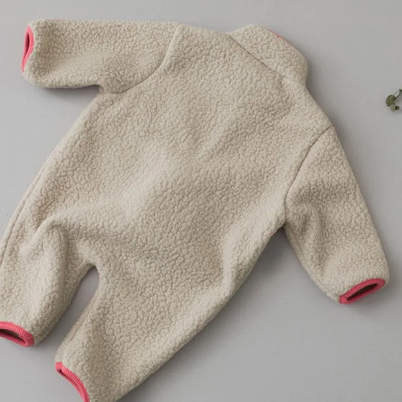 MILANCEL Spring Autumn Newborn Baby Romper Infant Warm Lamb Fleece Patchwork Jumpsuit Toddler Outwear