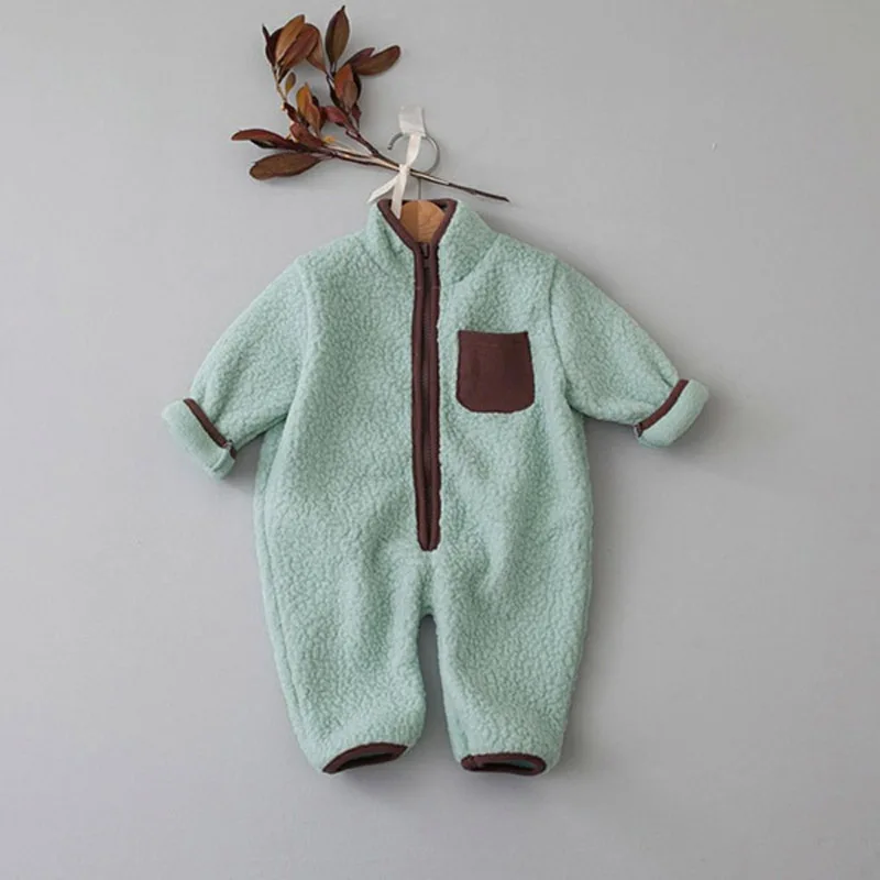 MILANCEL Spring Autumn Newborn Baby Romper Infant Warm Lamb Fleece Patchwork Jumpsuit Toddler Outwear
