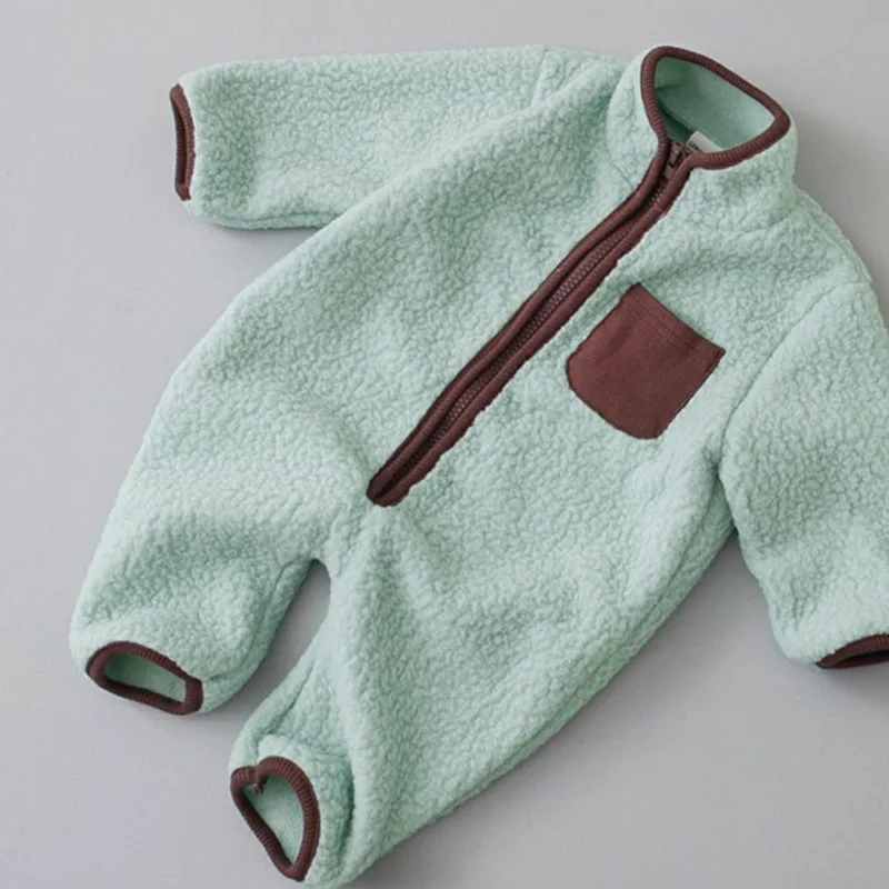 MILANCEL Spring Autumn Newborn Baby Romper Infant Warm Lamb Fleece Patchwork Jumpsuit Toddler Outwear
