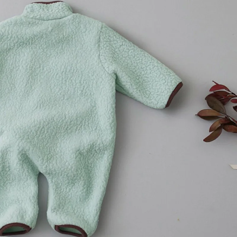 MILANCEL Spring Autumn Newborn Baby Romper Infant Warm Lamb Fleece Patchwork Jumpsuit Toddler Outwear