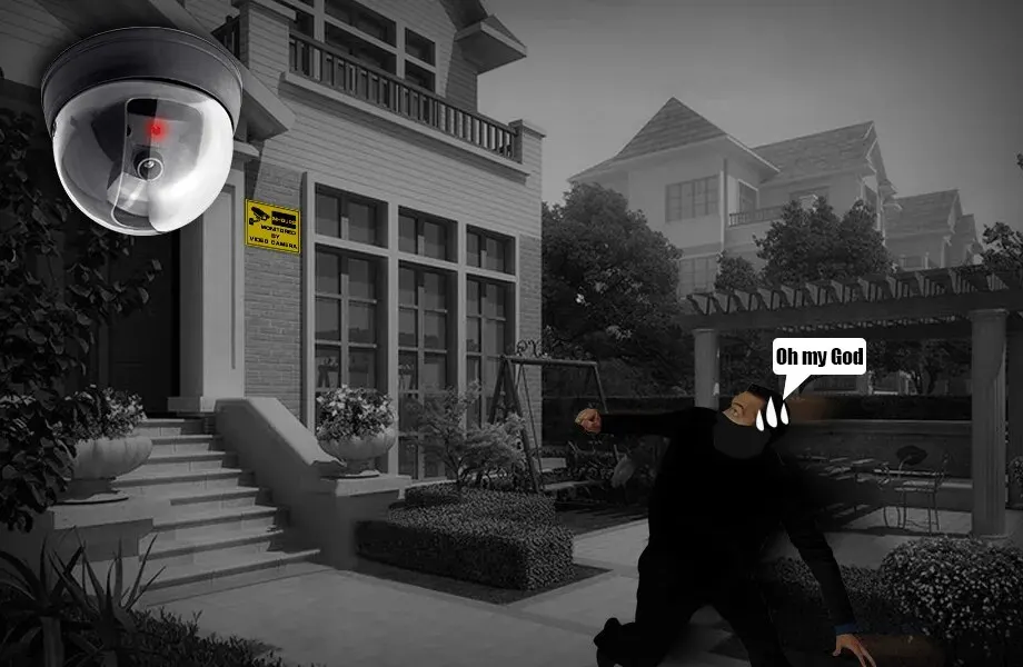 Fuers Creative Black Plastic Dome CCTV Dummy Camera Flashing Led Fake Camera Surveillance Security System