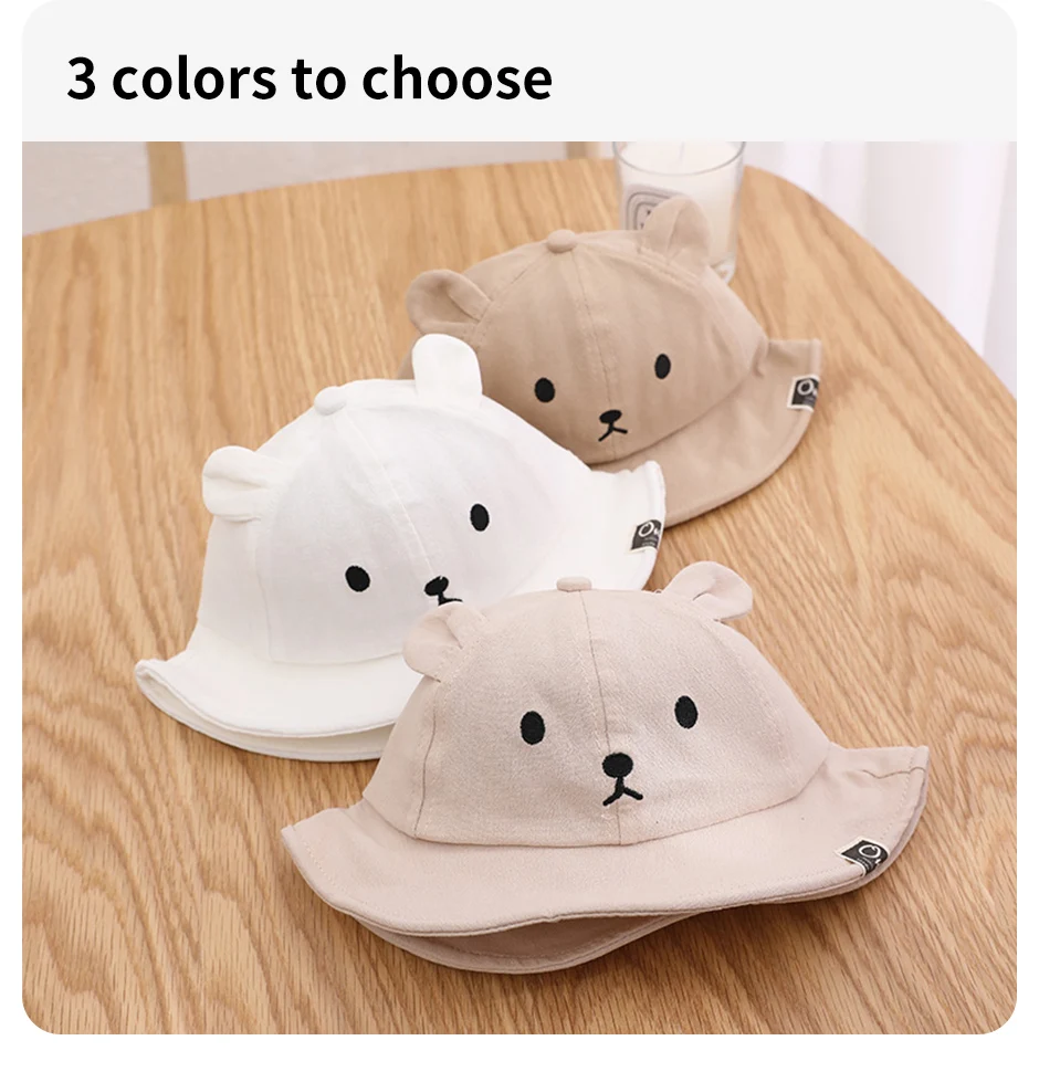 Cute Bear Baby Bucket Hat With Ears Boy Girl Cotton Kids Sun Hat Outdoor Summer Child Panama Cap