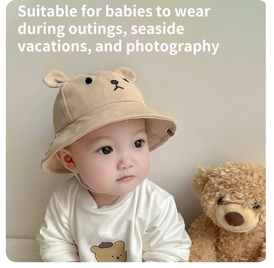 Cute Bear Baby Bucket Hat With Ears Boy Girl Cotton Kids Sun Hat Outdoor Summer Child Panama Cap