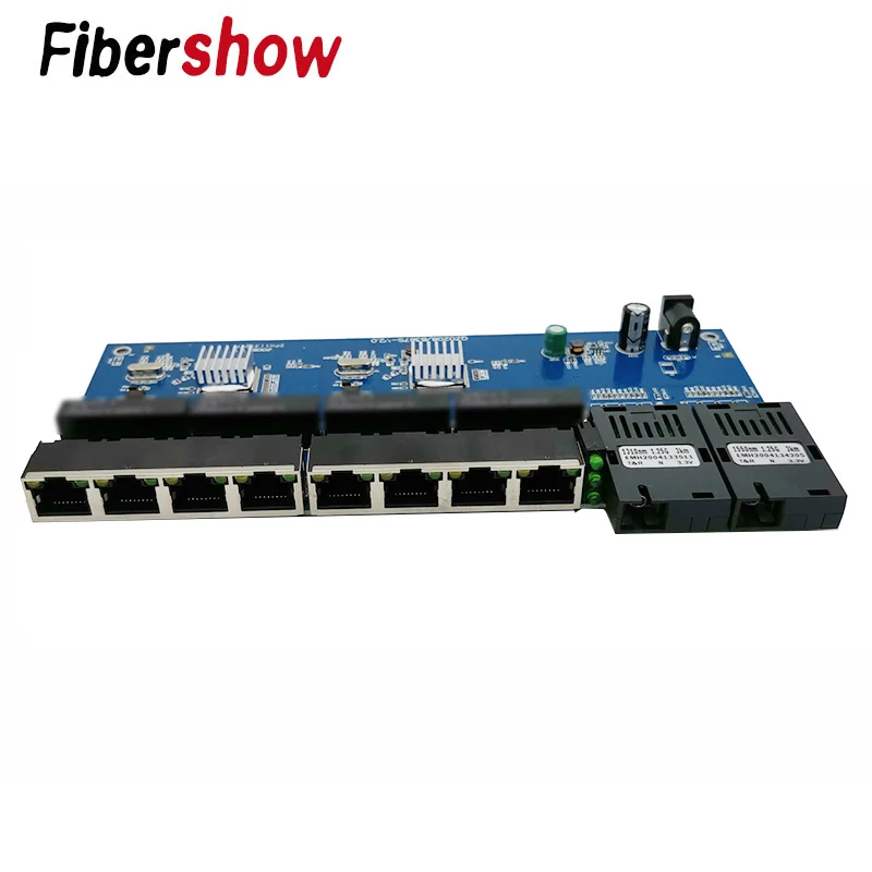 Gigabit Ethernet switch Fiber Optical Media Converter PCBA 8 RJ45 UTP and 2 SC fiber Port 10/100/1000M Board PCB
