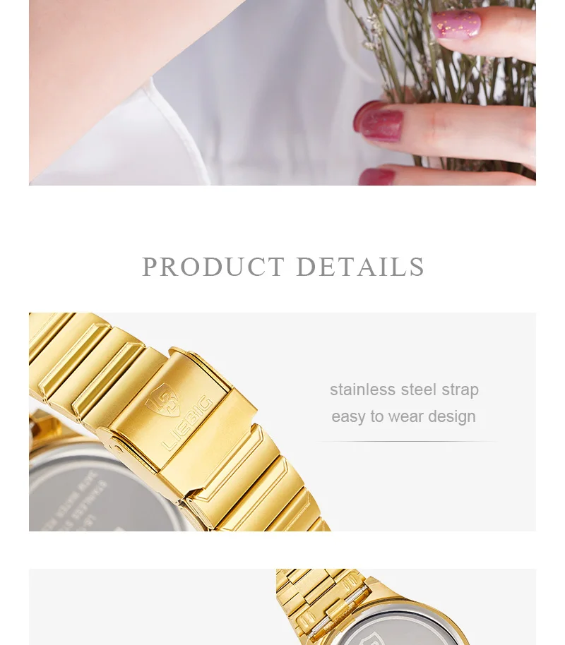 LIEBIG Women Quartz Watches Luxury Golden Stainless Steel Bracelet Waterproof Ladies Gold Wristwatch Girl Clock Relogio Mujer
