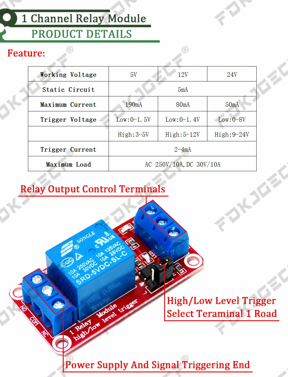 5V 12V 24V One 1 Channel Relay Module Board Shield with optocoupler Support High and Low Level Trigger