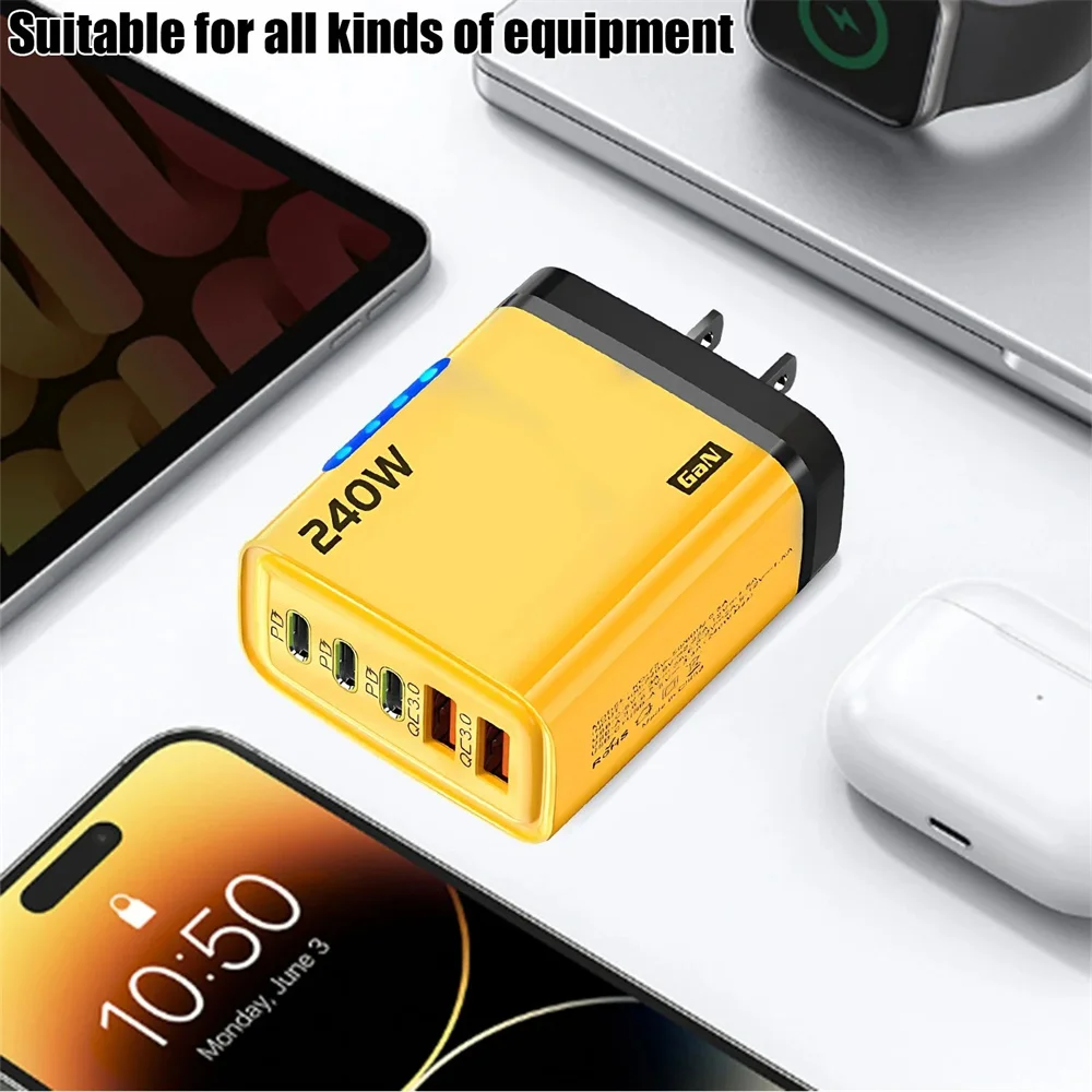Multi-Port Fast Charger 240W 5 Ports USB C PD QC3.0 for iPhone Samsung Huawei Xiaomi Laptop Tablet Quick Charge Adapter