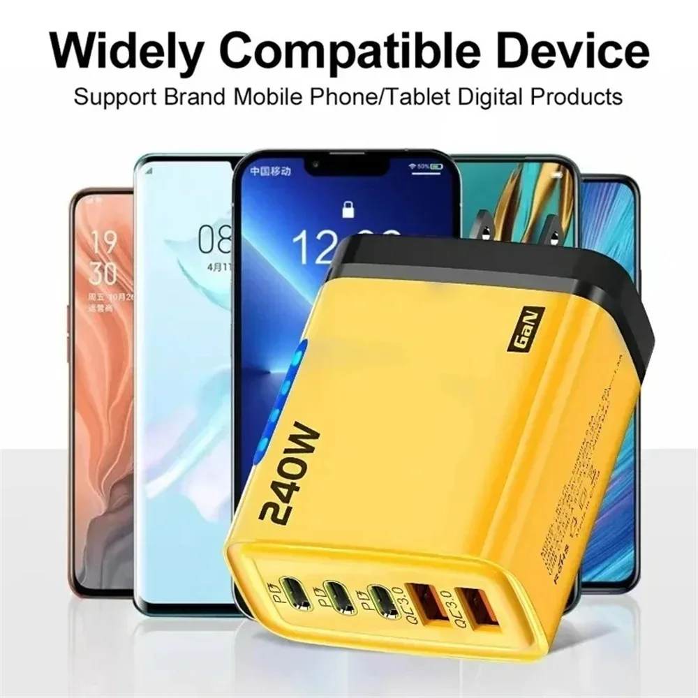 Multi-Port Fast Charger 240W 5 Ports USB C PD QC3.0 for iPhone Samsung Huawei Xiaomi Laptop Tablet Quick Charge Adapter