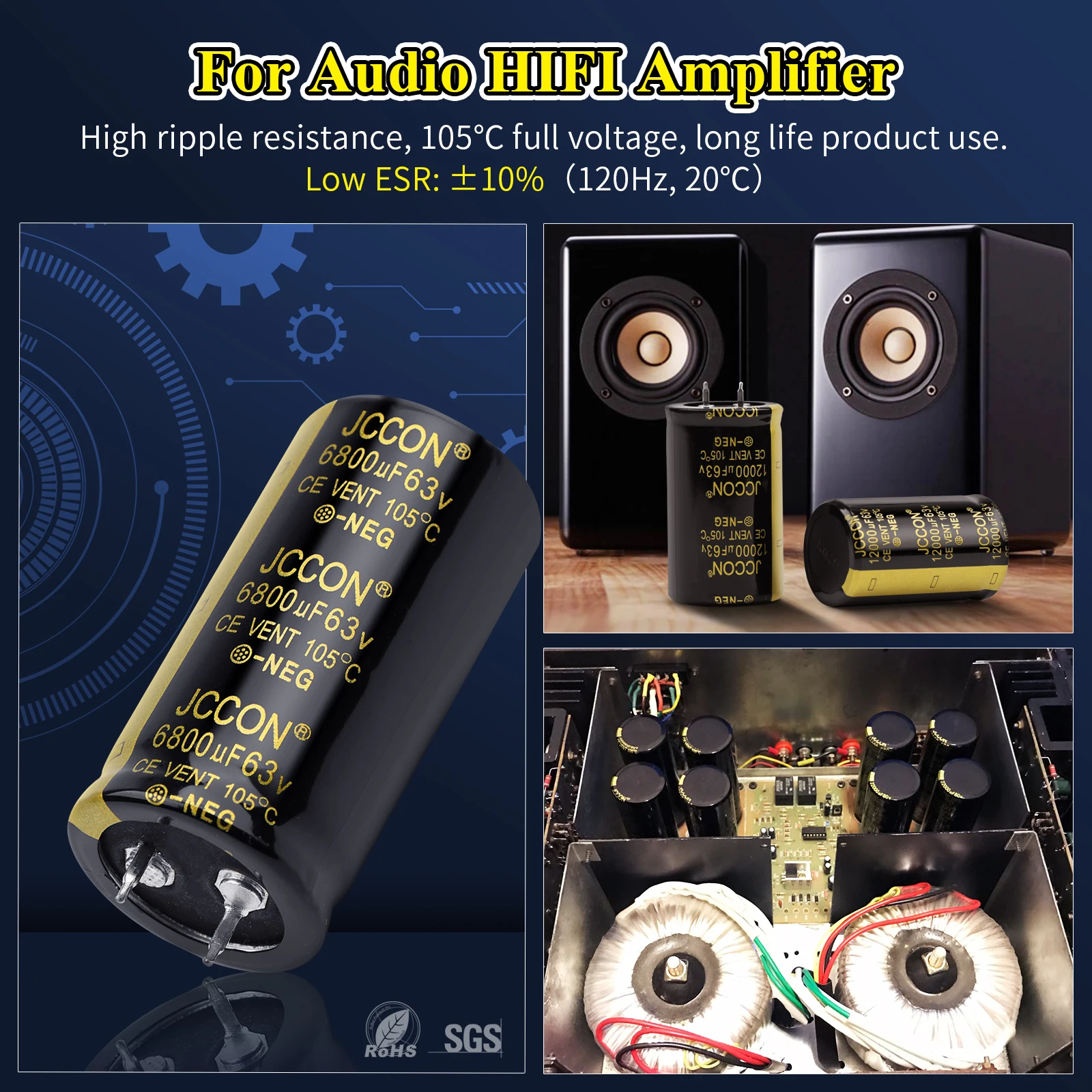 2Pcs JCCON Audio Electrolytic Capacitor 25V 35V 63V 100V 200V 250V 400V 450V 6800UF 10000UF 22000UF For Hifi Amplifier Low ESR