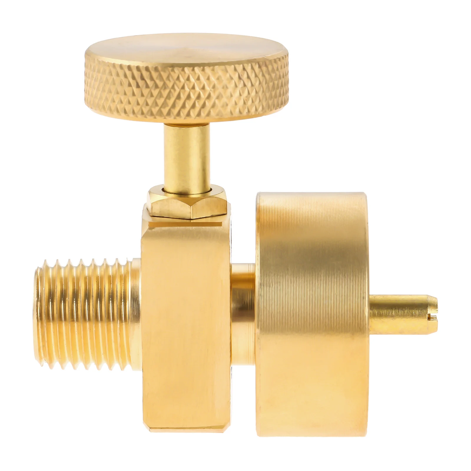 Solid Brass 1LB Propane Gas Disposal Cylinder Bottle Adapter Valve +1/4"NPT Male & M8*1 Female Thread Grill Fire Pit Stove BBQ