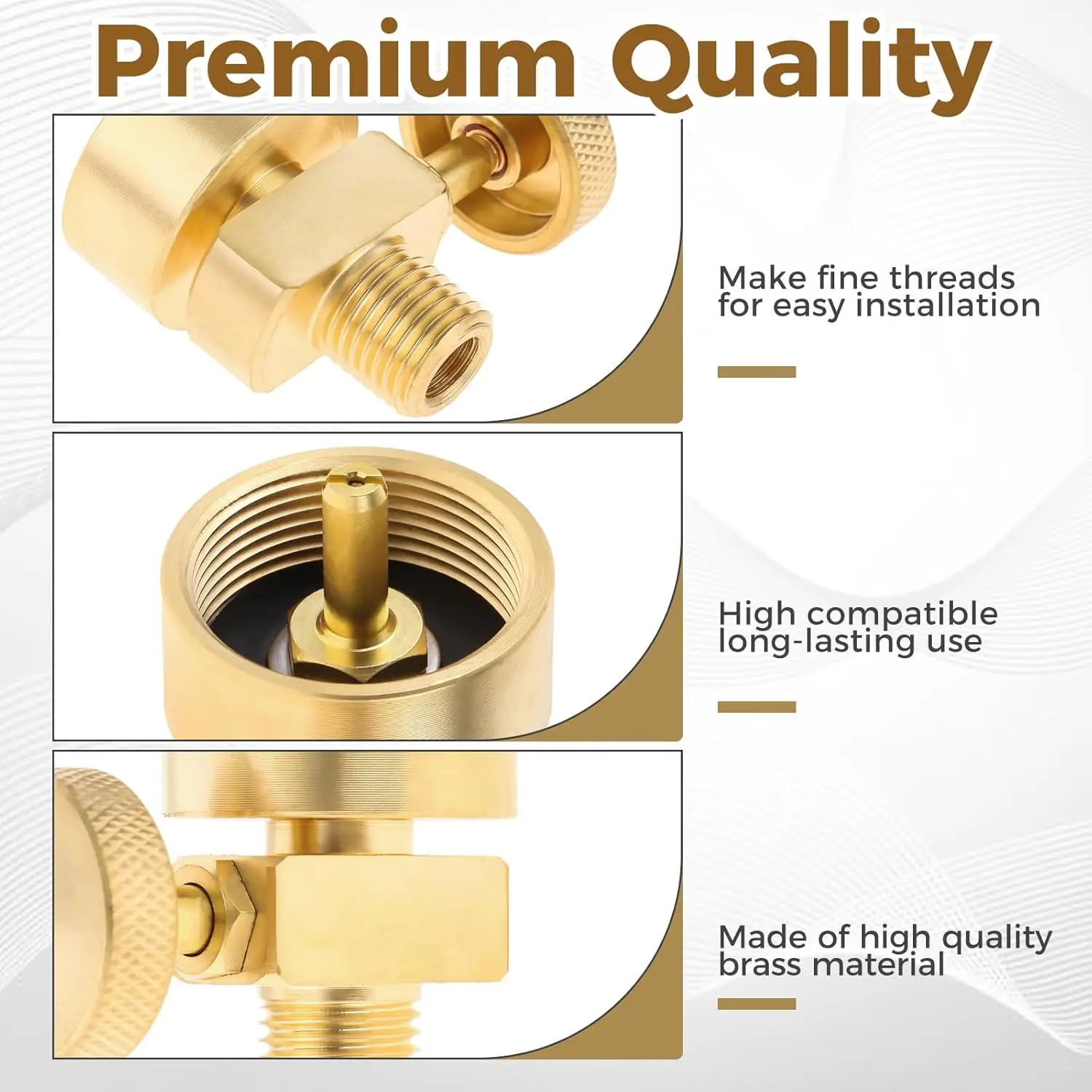Solid Brass 1LB Propane Gas Disposal Cylinder Bottle Adapter Valve +1/4"NPT Male & M8*1 Female Thread Grill Fire Pit Stove BBQ