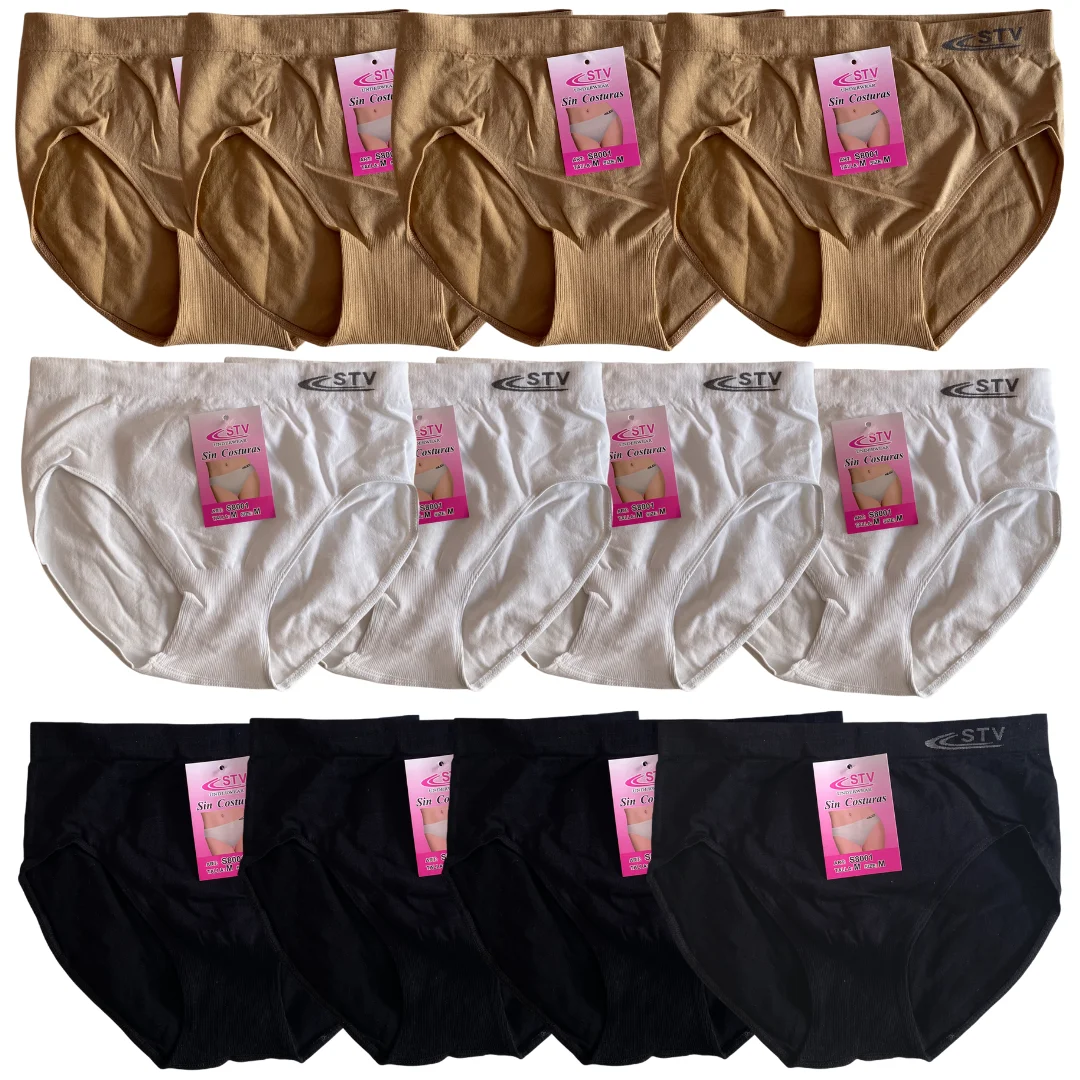Krown- Women's Panties, Pack of 12 Basic Classic Women's Seamless Lycra Panties Invisible Effect Assorted Solid Color