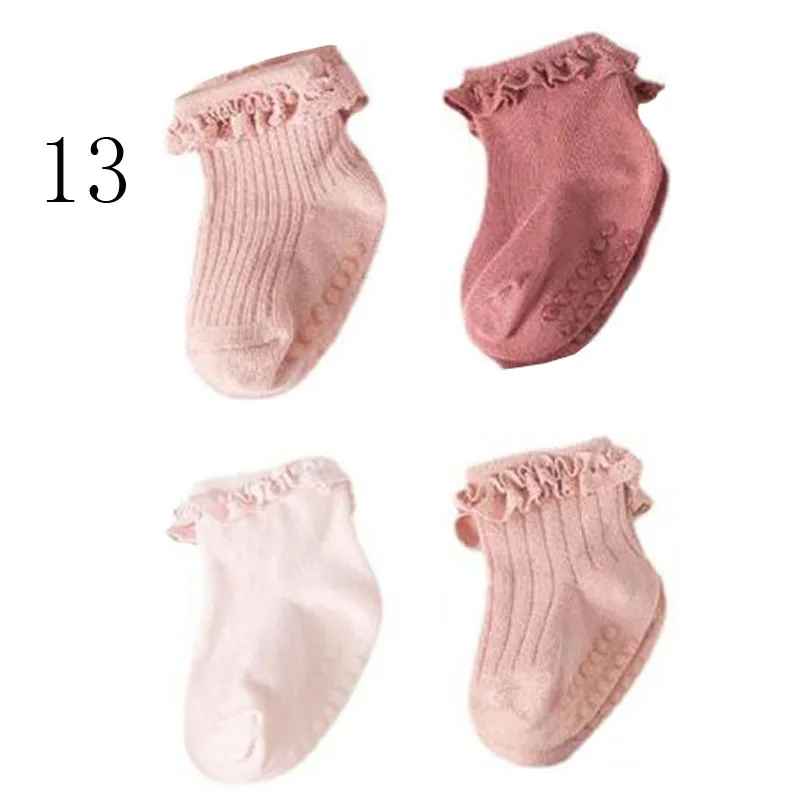 4Pair/lot new baby children's non-slip autumn winter cotton socks solid color baby foot socks