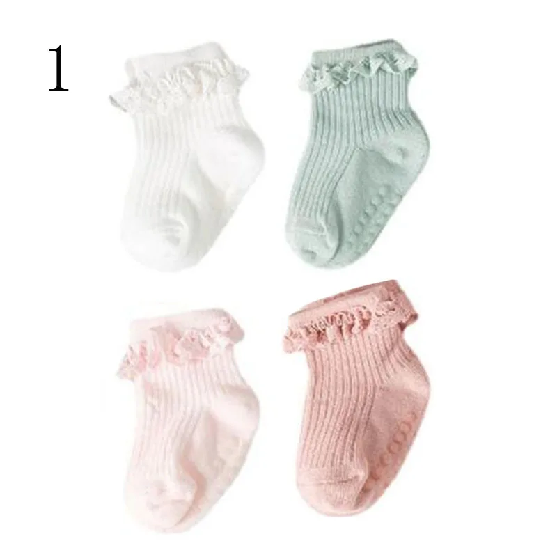 4Pair/lot new baby children's non-slip autumn winter cotton socks solid color baby foot socks