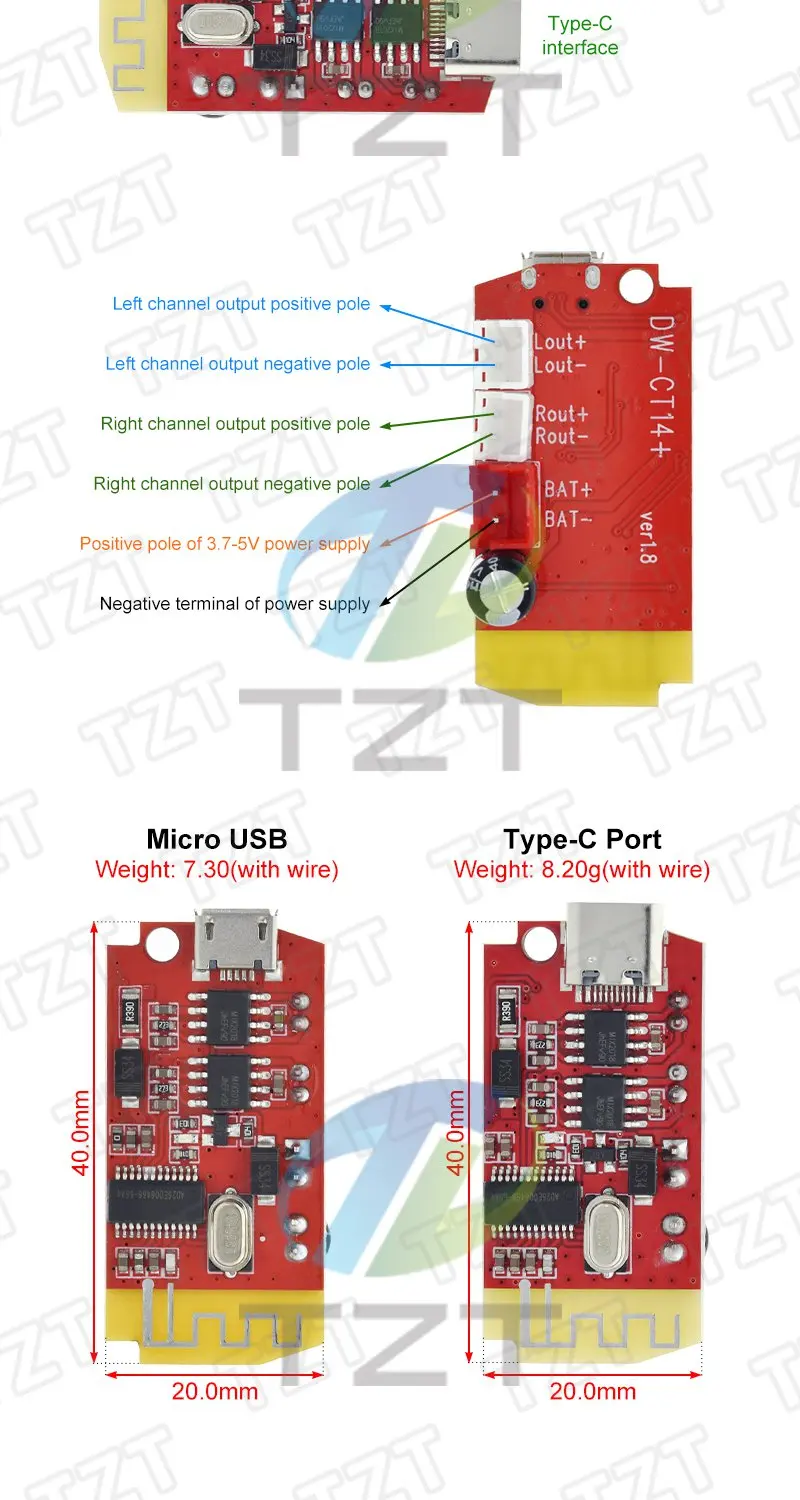 1/3PCS DC 3.7V 5V 5W Digital Audio Amplifie Board Double Plate DIY Bluetooth-5.0 Speaker Sound Music Module Type-c/Micro USB