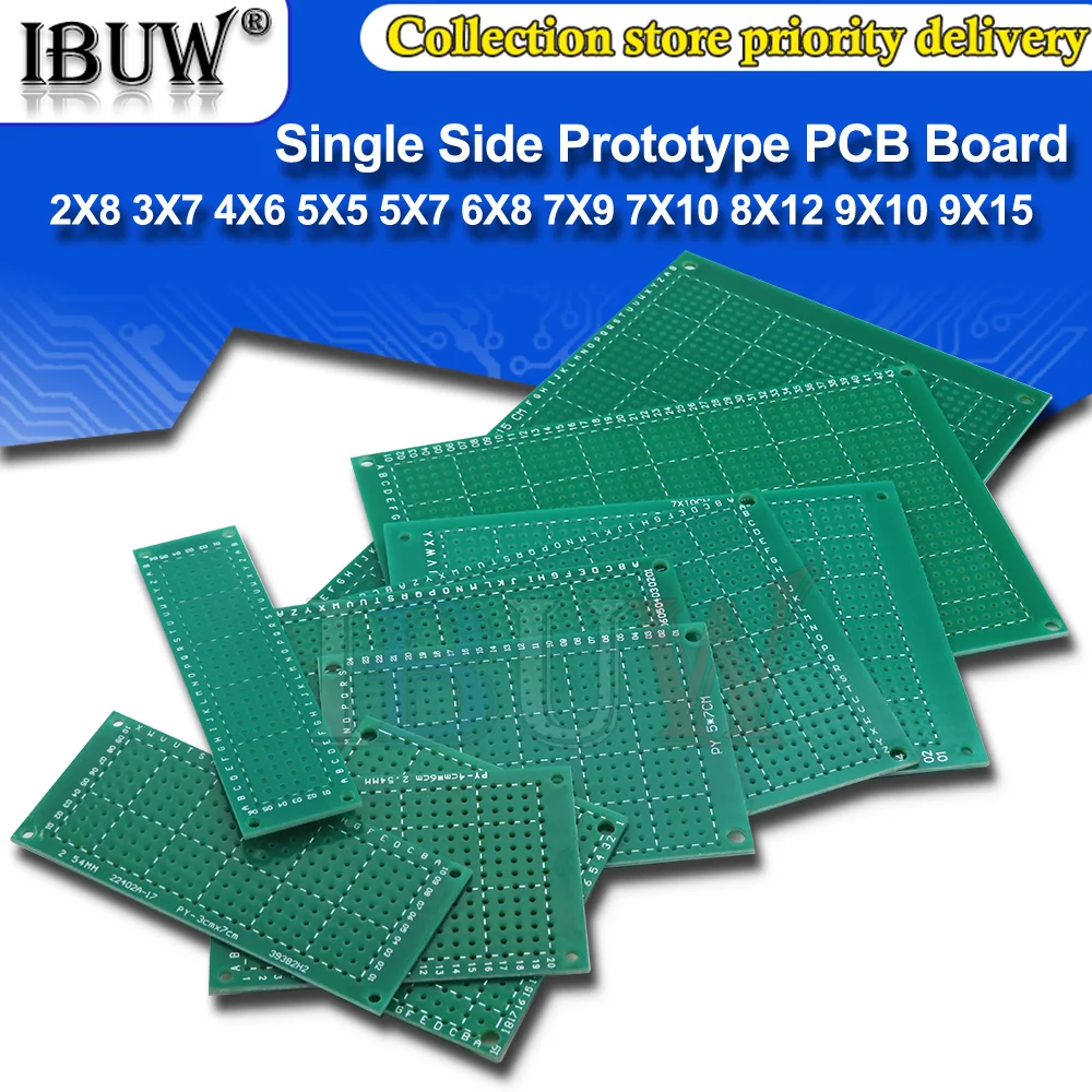 Single Side Prototype PCB Board 2X8 3X7 4X6 5X5 5X7 6X8 7X9 7X10 8X12 9X10 9X15 CM Universal Printed Circuit Board For Arduino