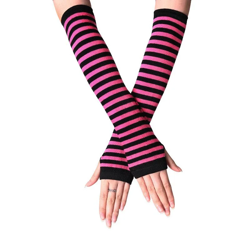 Unisex Long Fingerless Gloves Gloves Arm Cover Striped Cotton Wrist Sleeves Arm Warmer Sleeve Knitted Gloves Womens Fingerless