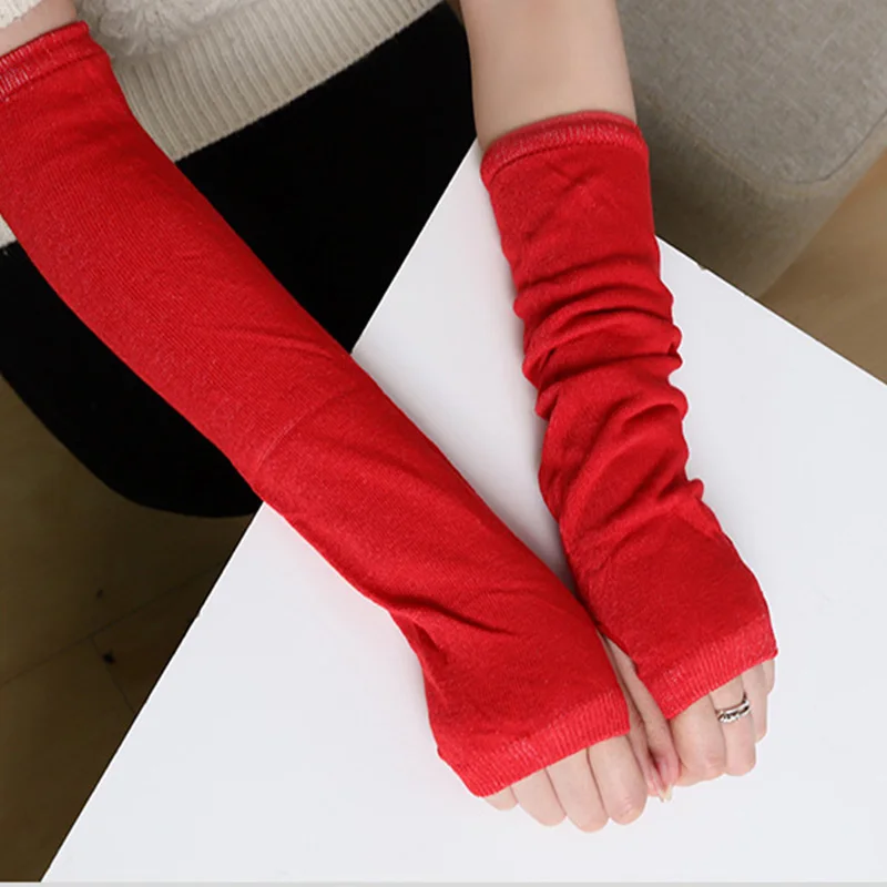Unisex Long Fingerless Gloves Gloves Arm Cover Striped Cotton Wrist Sleeves Arm Warmer Sleeve Knitted Gloves Womens Fingerless
