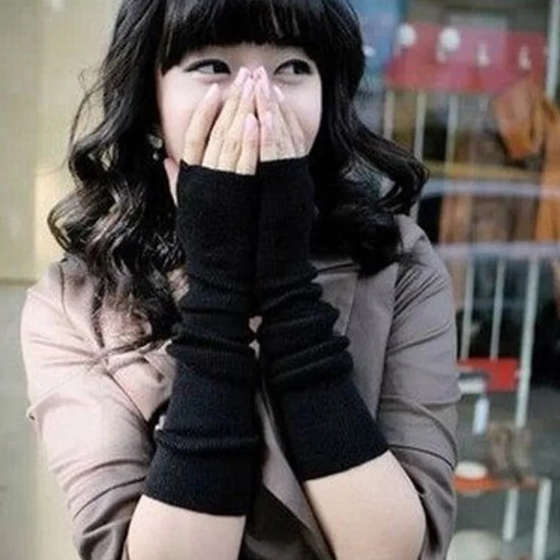 Unisex Long Fingerless Gloves Gloves Arm Cover Striped Cotton Wrist Sleeves Arm Warmer Sleeve Knitted Gloves Womens Fingerless