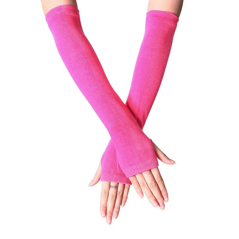 Unisex Long Fingerless Gloves Gloves Arm Cover Striped Cotton Wrist Sleeves Arm Warmer Sleeve Knitted Gloves Womens Fingerless