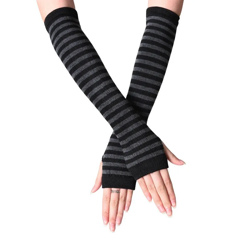 Unisex Long Fingerless Gloves Gloves Arm Cover Striped Cotton Wrist Sleeves Arm Warmer Sleeve Knitted Gloves Womens Fingerless