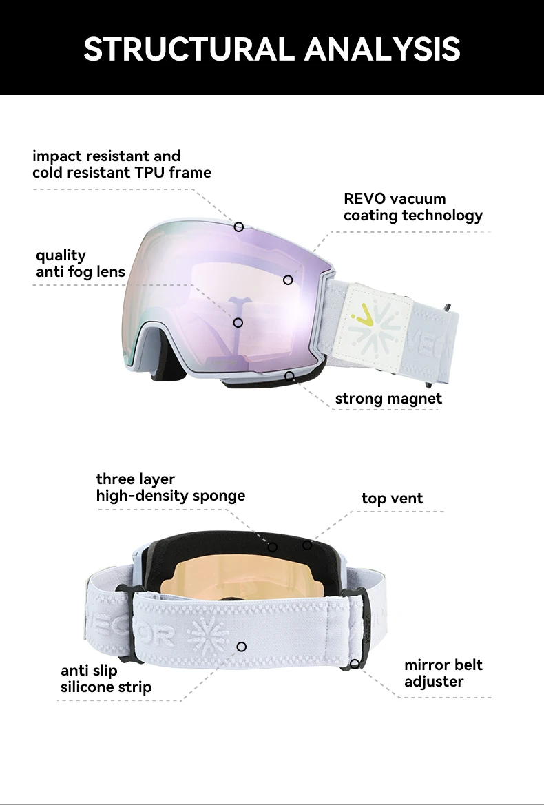 VECTOR Ski Goggles Men Snowboard Glasses Women Winter Outdoor Snow Sunglasses UV400 Double Layers Lens Anti-Fog Skiing Goggles