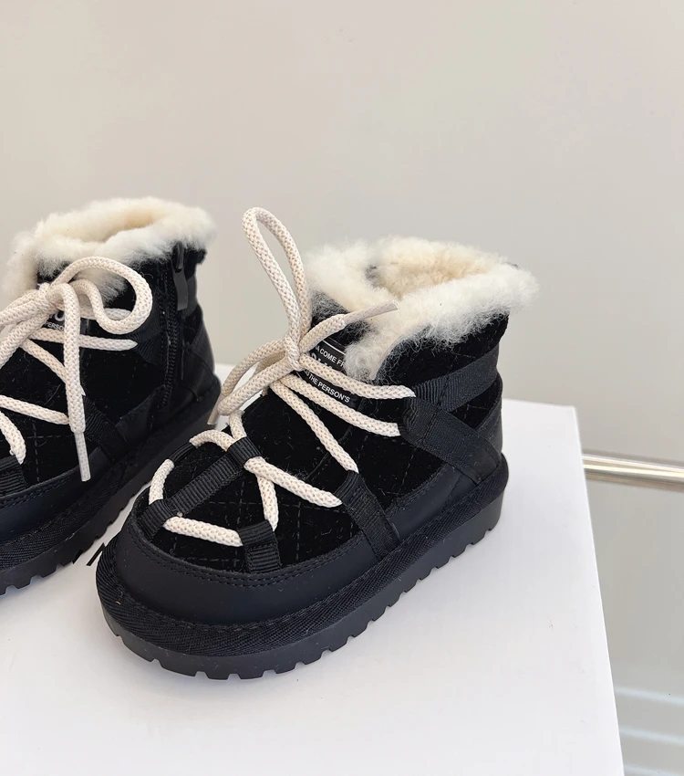 2025 New Winter Children Snow Boots Genuine Leather Warm Plush Toddler Boys Shoes Non-slip Fashion Baby Girls Boots 1-6 Years
