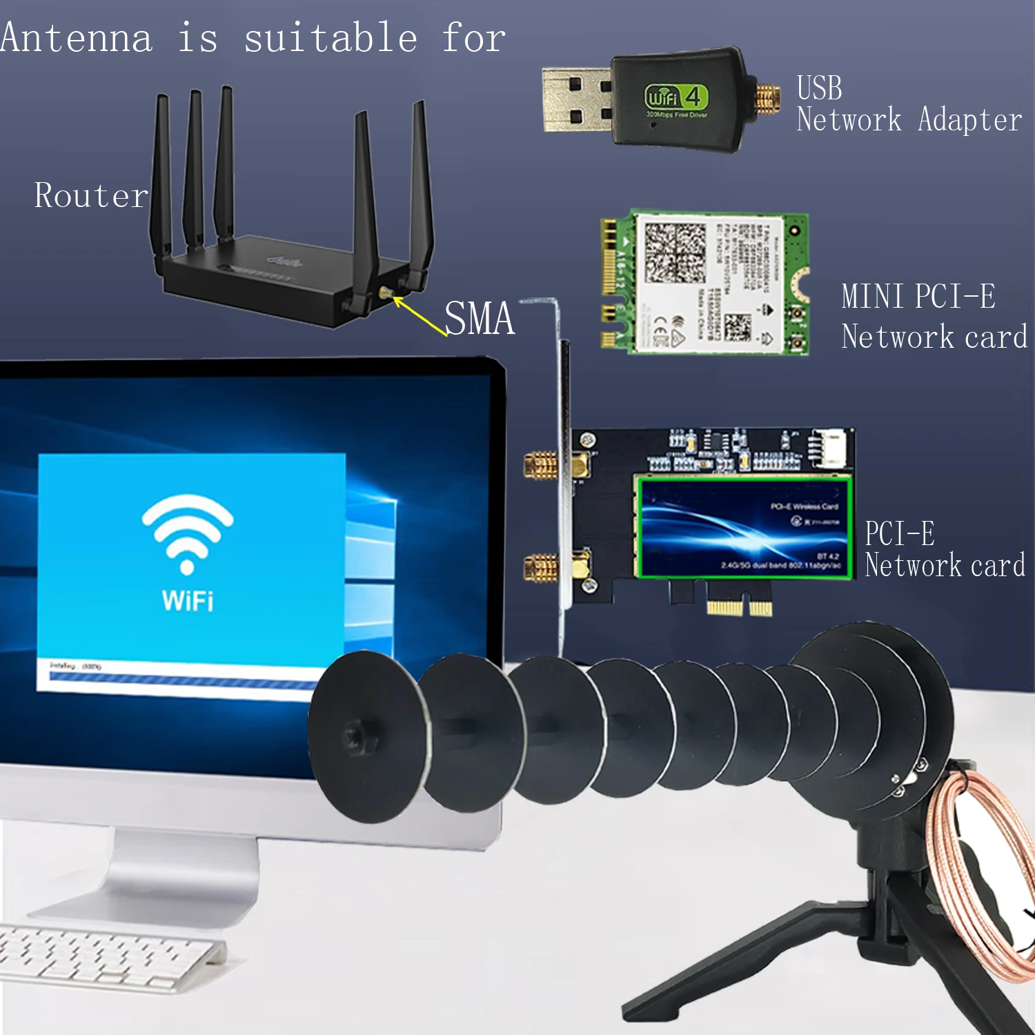 16dBi 2.4GHz WIFI Yagi Directional Antenna Enhanced Signal Notebook Desktop PC Computer USB Wireless Network Card PCIE Adapter