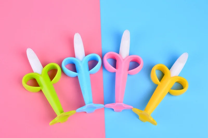 Baby Silicone Training Toothbrush BPA Free Banana Shape Safe Toddle Teether Chew Toys Teething Ring Gift Infant Baby Chewing