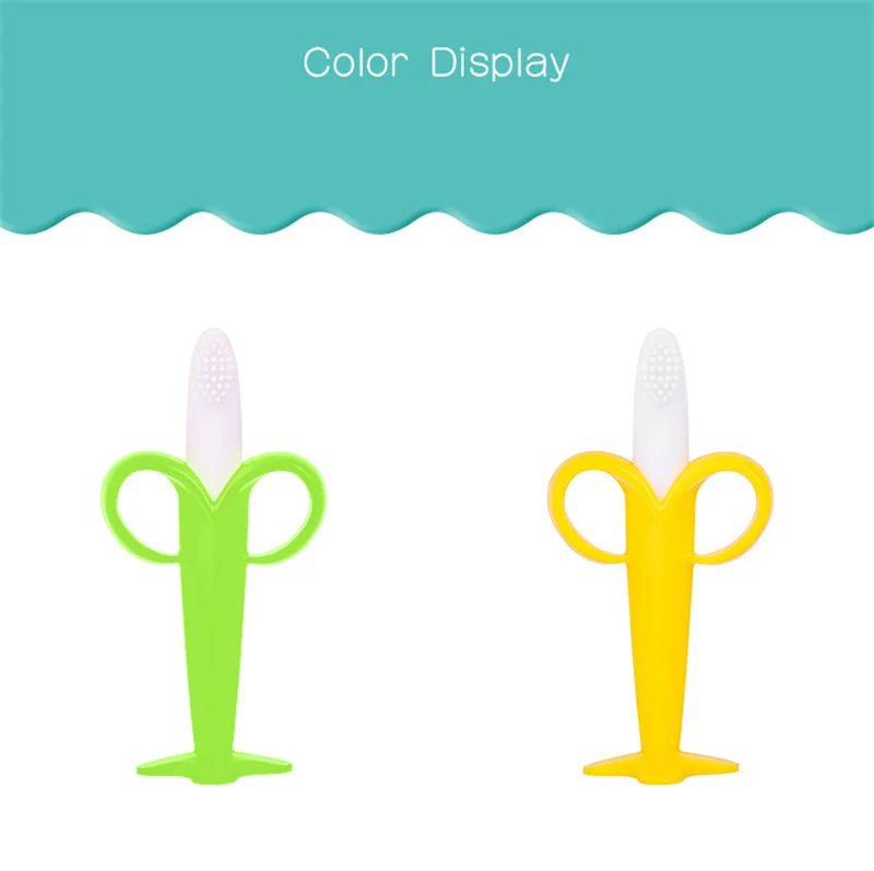Baby Silicone Training Toothbrush BPA Free Banana Shape Safe Toddle Teether Chew Toys Teething Ring Gift Infant Baby Chewing
