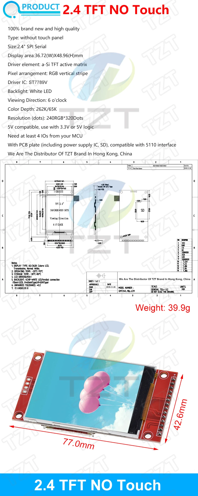 TFT Display 0.96/1.3/1.44/1.8/2.4/2.8/3.5 Inch TFT Full Color Screen LCD Module ST7735 ILI9341 Driver Interface SPI for Arduino