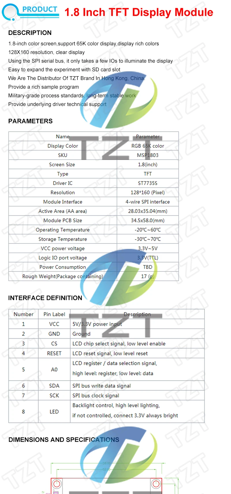 TFT Display 0.96/1.3/1.44/1.8/2.4/2.8/3.5 Inch TFT Full Color Screen LCD Module ST7735 ILI9341 Driver Interface SPI for Arduino