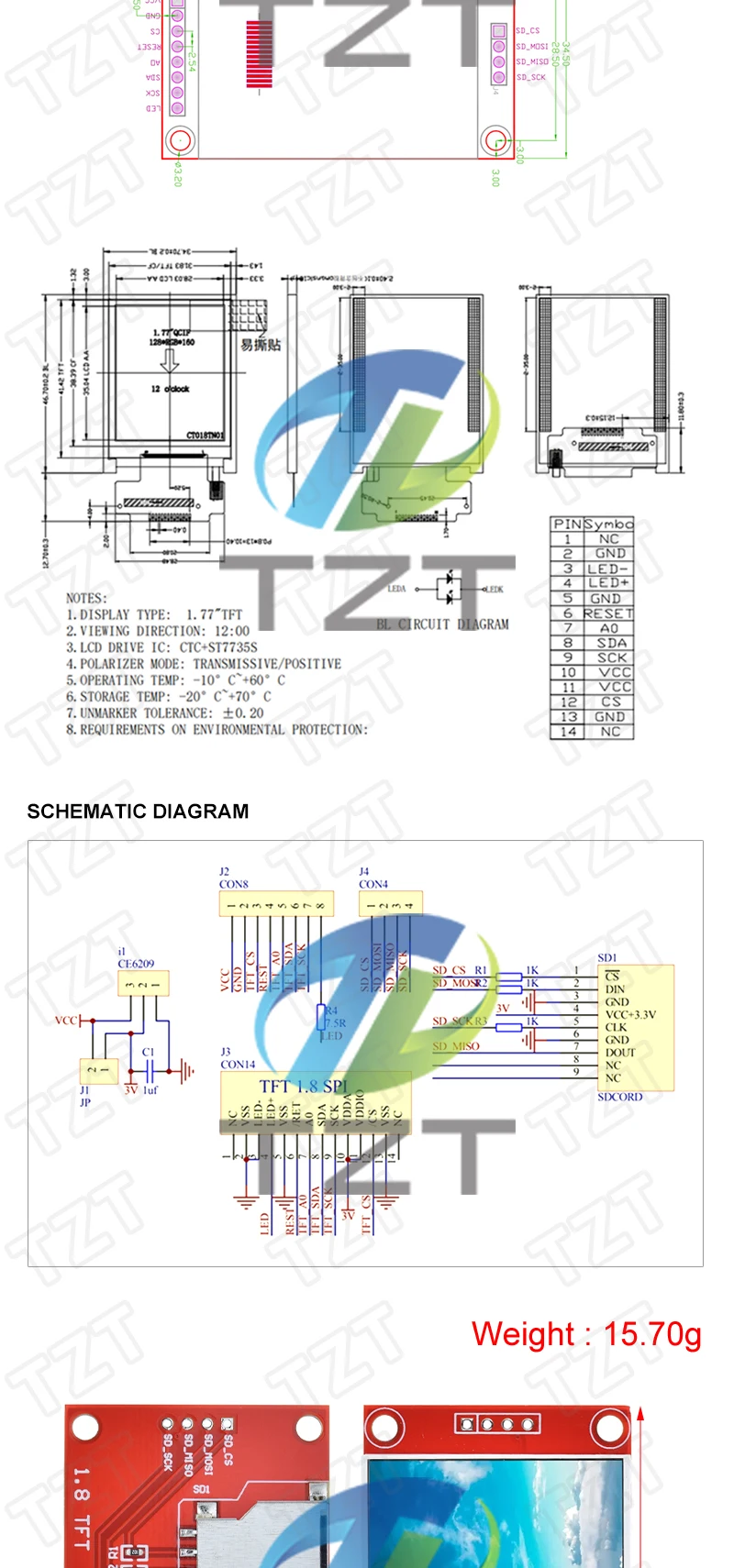 TFT Display 0.96/1.3/1.44/1.8/2.4/2.8/3.5 Inch TFT Full Color Screen LCD Module ST7735 ILI9341 Driver Interface SPI for Arduino