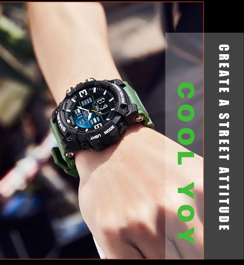 SMAEL 8049 Watch Sport LED Light Alarm Clock Dual Time Display WaterproofWeek Auto Date Wristwatches Quartz