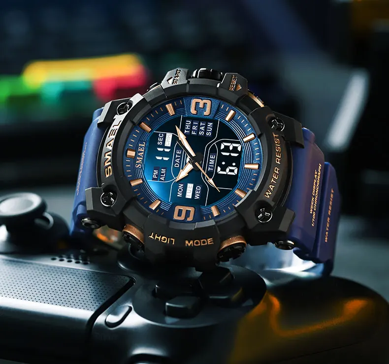 SMAEL 8049 Watch Sport LED Light Alarm Clock Dual Time Display WaterproofWeek Auto Date Wristwatches Quartz