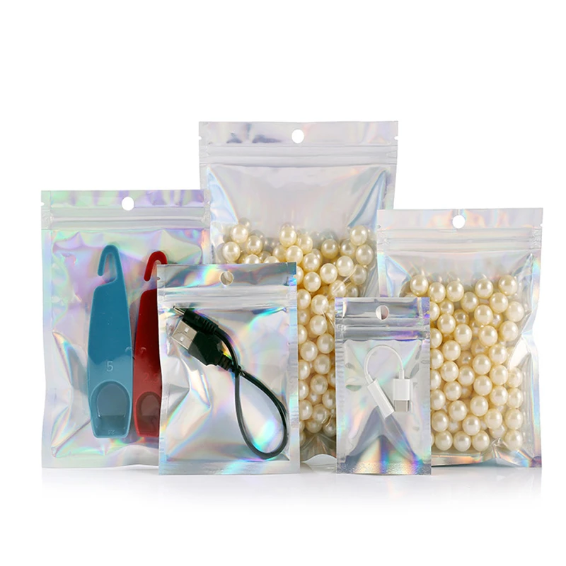 100pcs Bubble Bag Translucent Zip Lock Bags Holographic Storage Bag Xmas Gift Packaging Socks Sexy Lingerie Glove Cosmetics