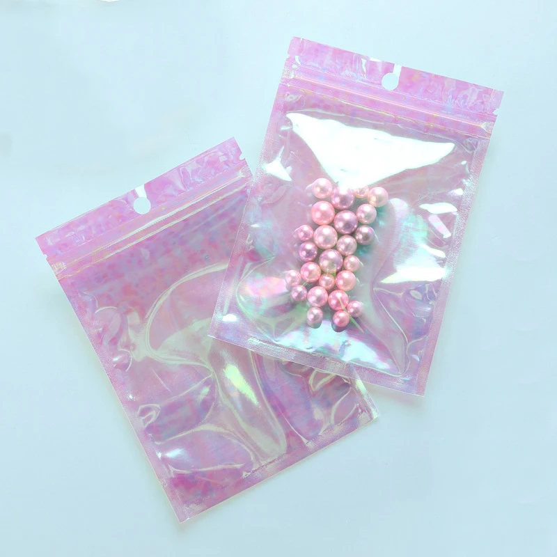 100pcs Bubble Bag Translucent Zip Lock Bags Holographic Storage Bag Xmas Gift Packaging Socks Sexy Lingerie Glove Cosmetics