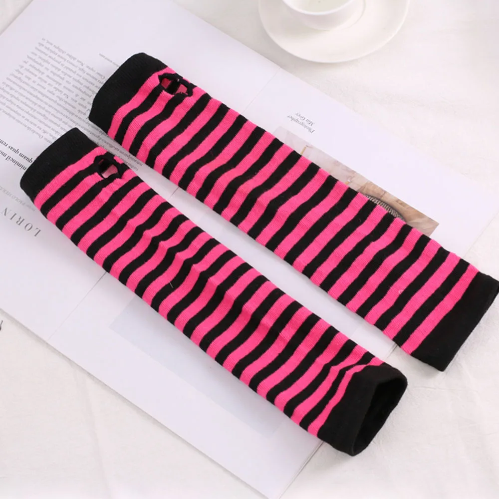 Fashion Women Emo Gloves Lady Striped Elbow Gloves Warmer Knitted Long Fingerless Gloves Elbow Mittens Christmas Acces Gifts