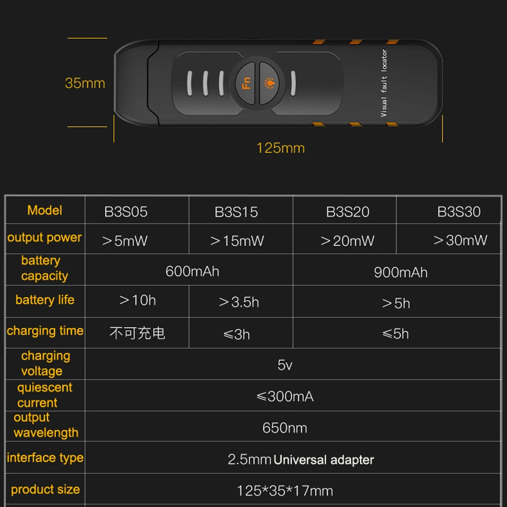 Handheld Optical Power Meter 5-30MW Fiber Optic Tester Pen VFL Red Light Optical Fiber Optic 5-30km Visual Fault Locator