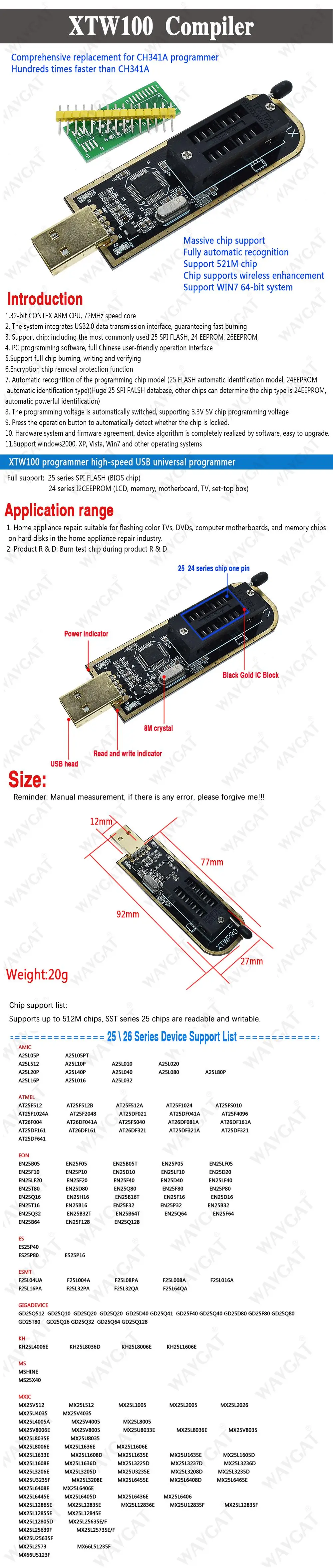 XTW100 CH341A USB Programmer with Software Driver 24 25 Series EEPROM Flash BIOS SPI FLASH Motherboard Multifunctional upgrade