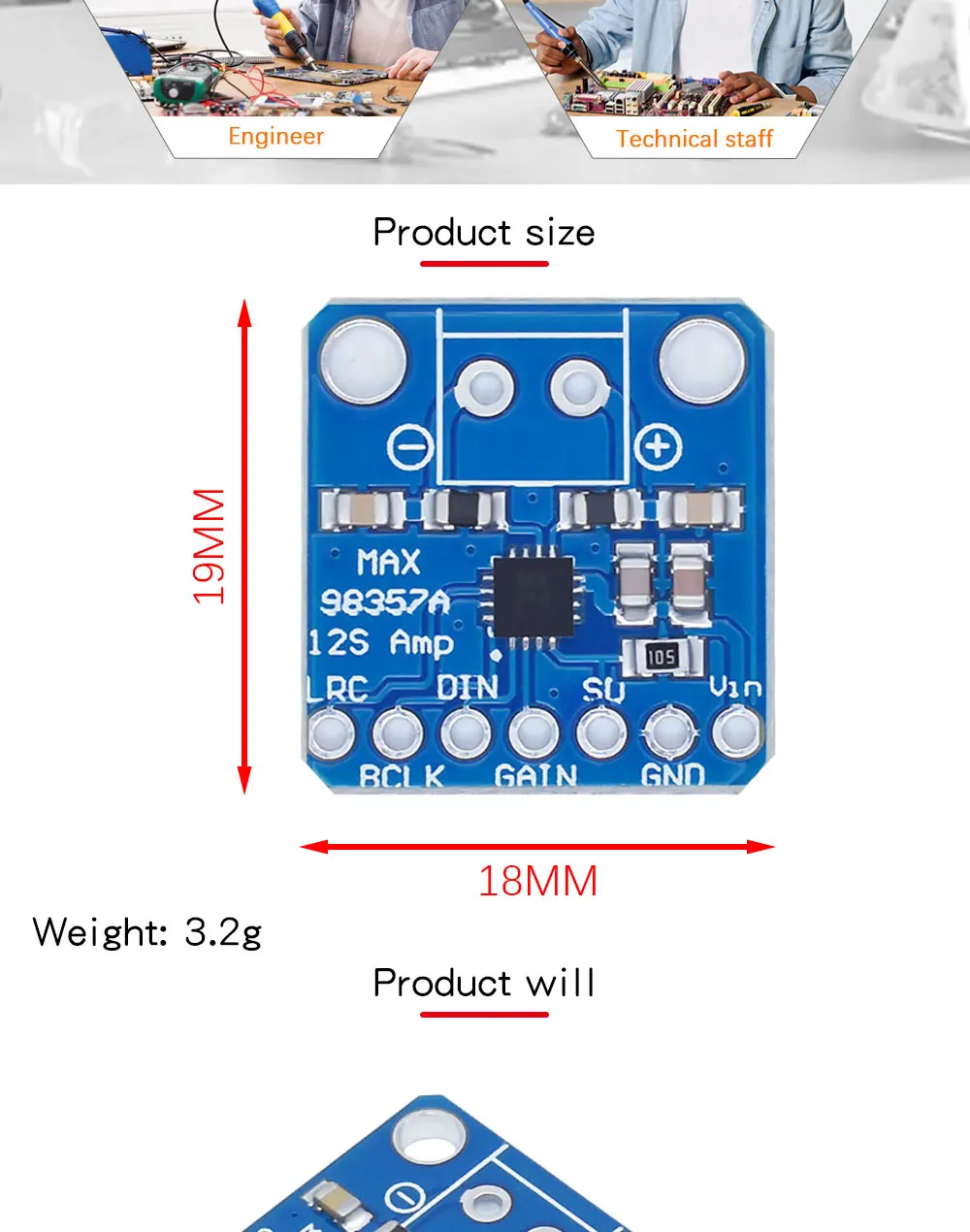 High Quality MAX98357 MAX98357A I2S 3W Class D Amplifier Breakout Interface I2S DAC Decoder for Audio