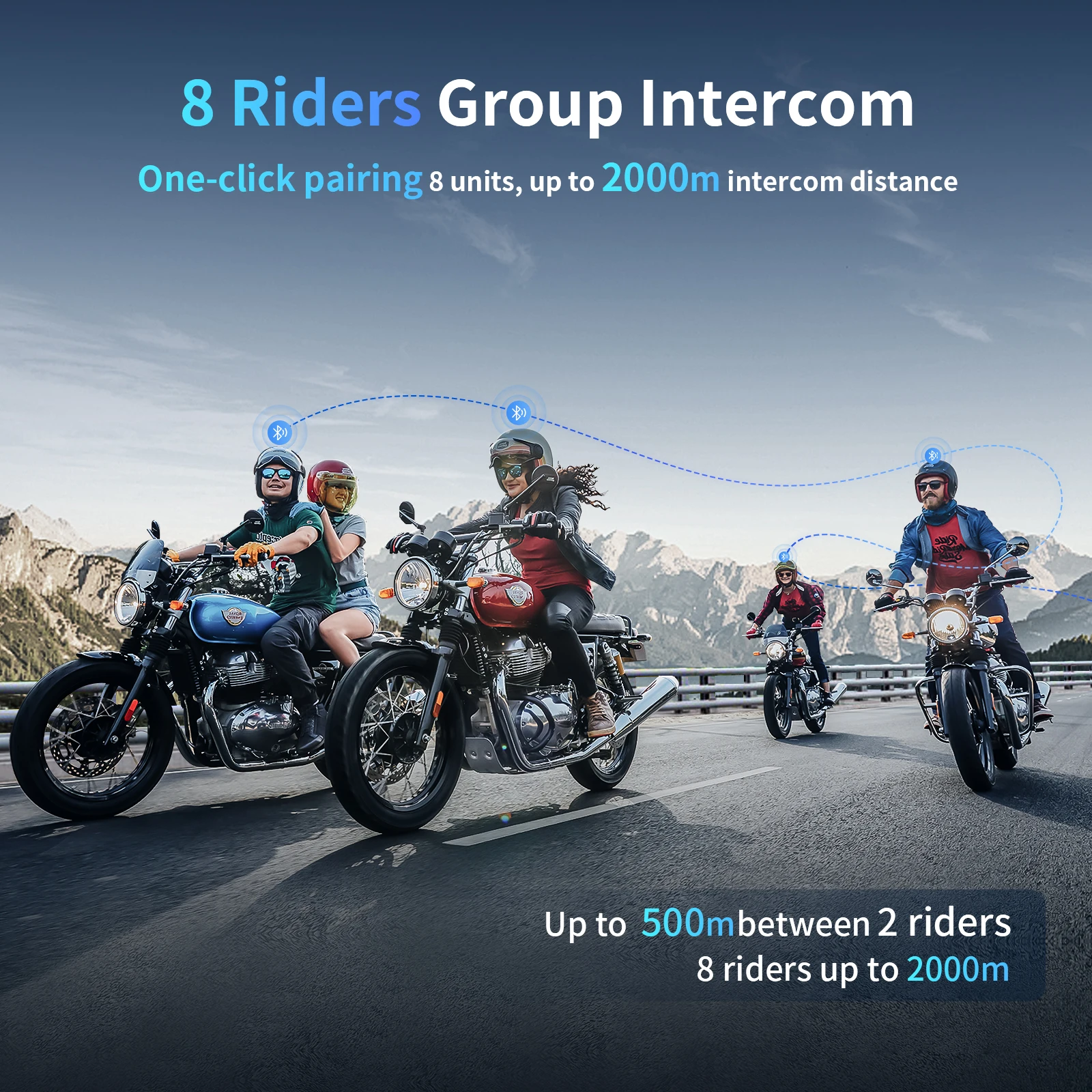Fodsports M1-S Plus Helmet Intercom Motorcycle Bluetooth Headset 8 Rider 2000M BT Interphone,Music Sharing,FM Radio