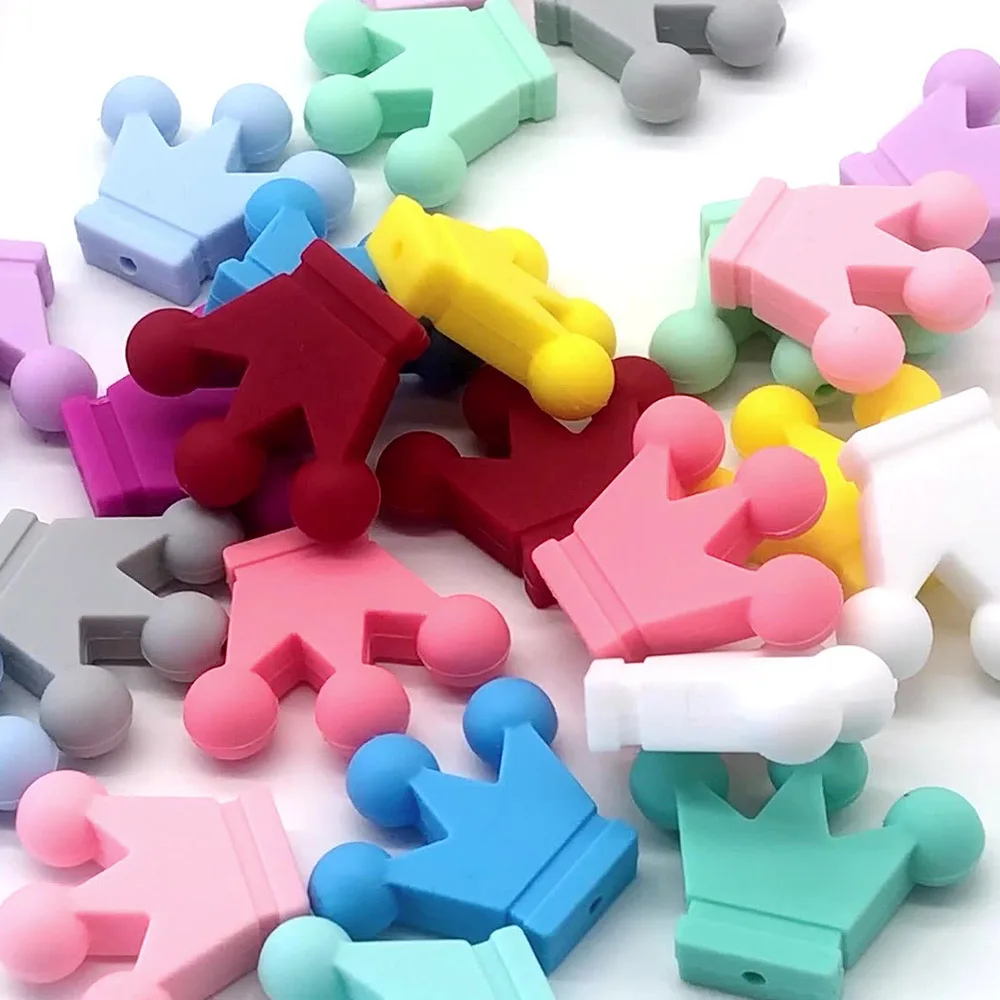 Cute-Idea 10PCs Silicone Crown Beads Baby Teething Chewable Teether DIY Baby Pacifier Chain chew Toys Accessories Baby Products