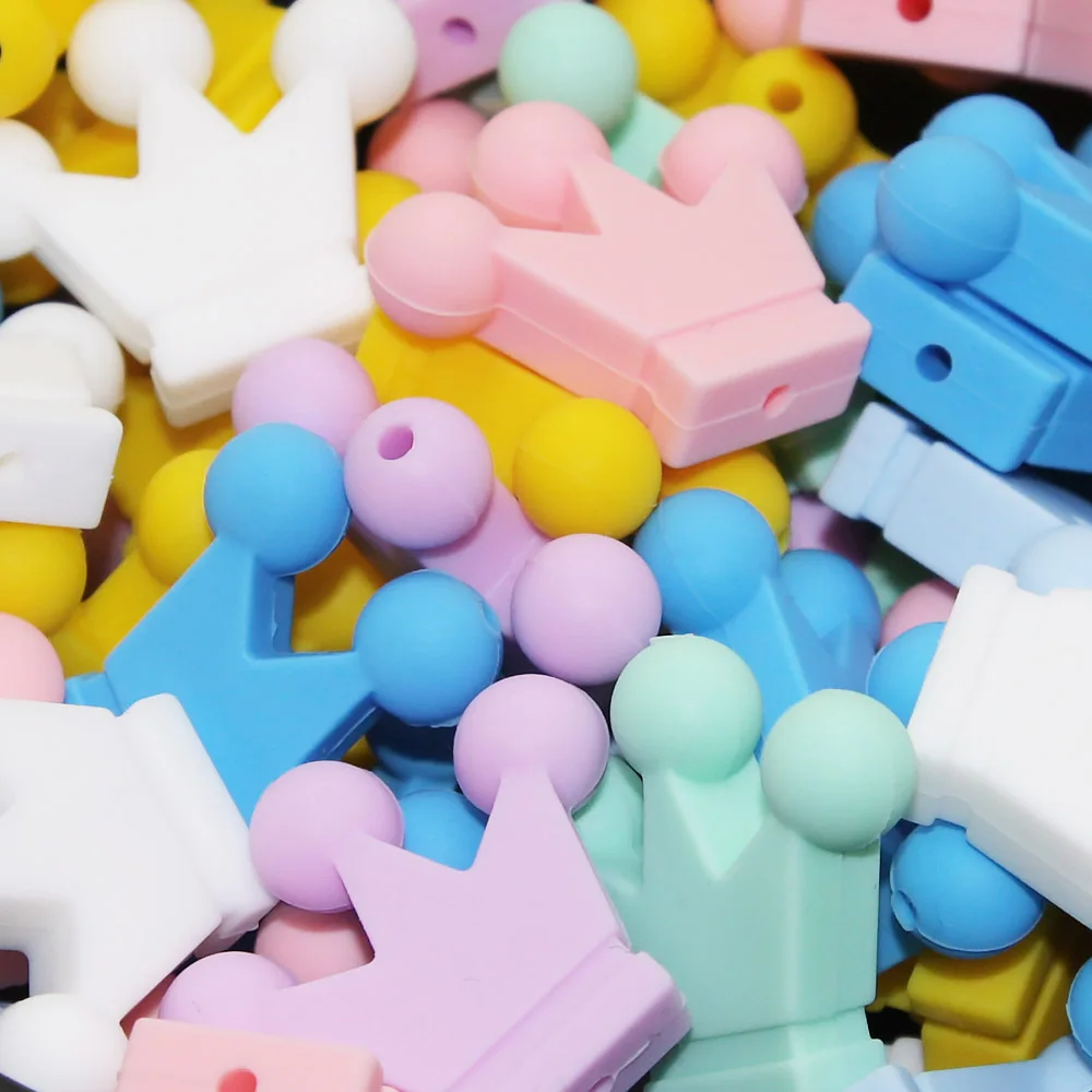 Cute-Idea 10PCs Silicone Crown Beads Baby Teething Chewable Teether DIY Baby Pacifier Chain chew Toys Accessories Baby Products